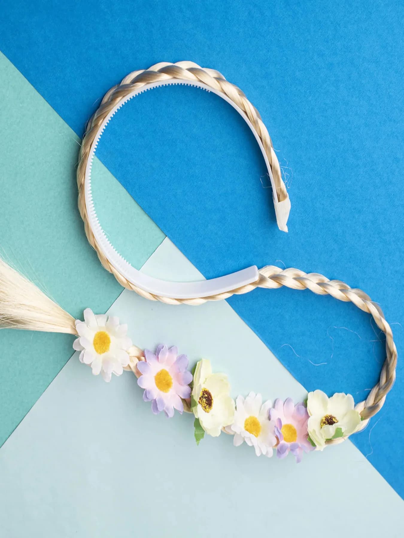 Women's and Girls White Floral Braided Hairband