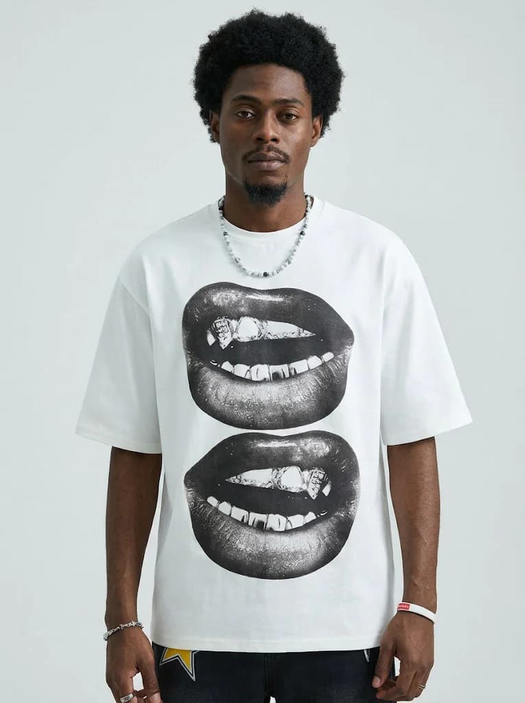 Men's White Casual Printed Relaxed Fit Tshirt