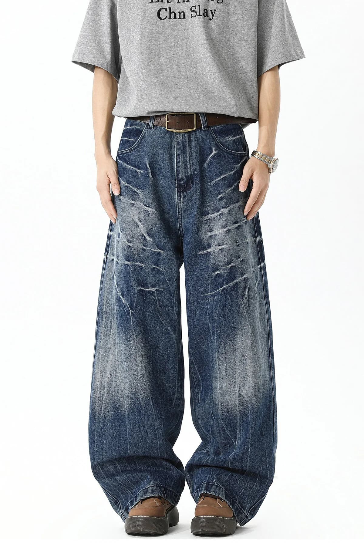 Men's Blue Casual Printed Light Fade Mid Rise Jeans