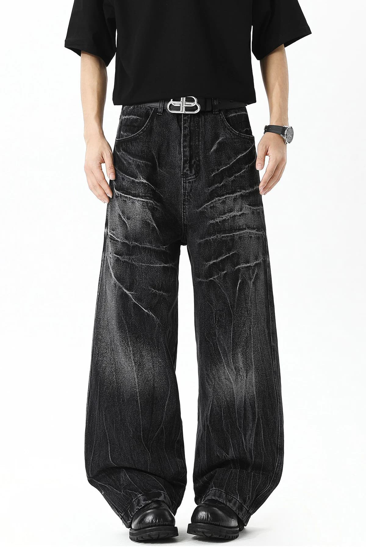 Men's Black Casual Printed Light Fade Mid Rise Jeans