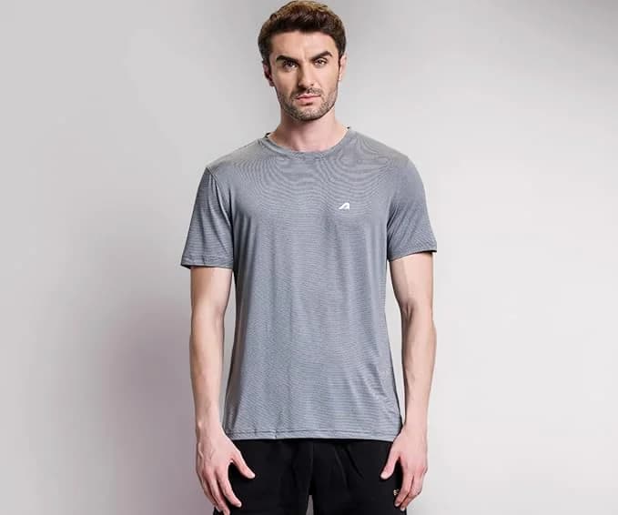 Men's Grey Sport Regular Fit Half Sleeve Active Wear Crew Neck Tshirt