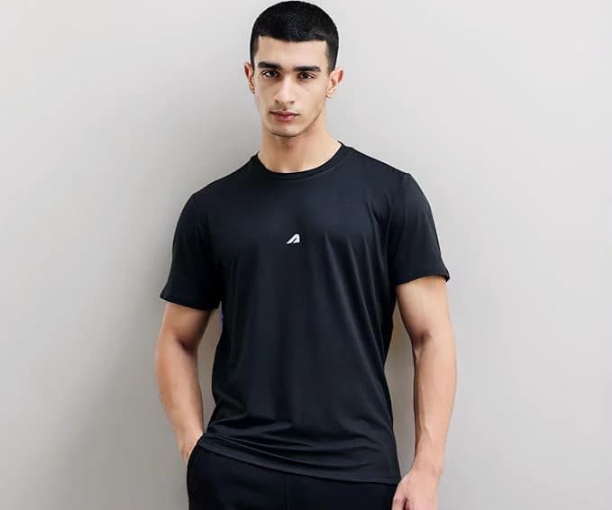 Men's Black Sport Regular Fit Half Sleeve Breathable Crew Neck Tshirt