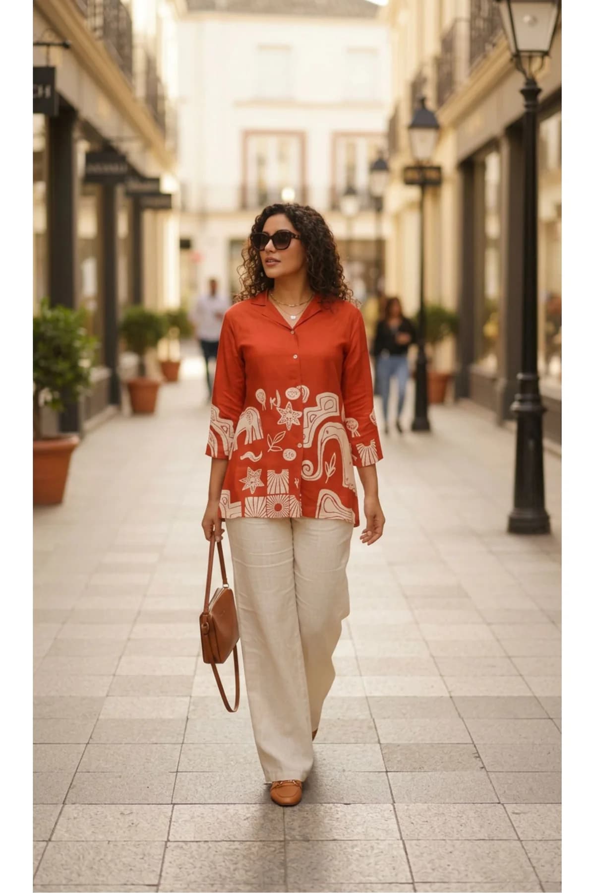 Women's Orange Russian Silk Short Shirt