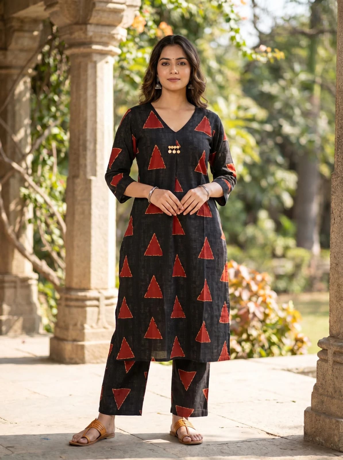 Women's Black Kurta Cotton Style Co-ord Set