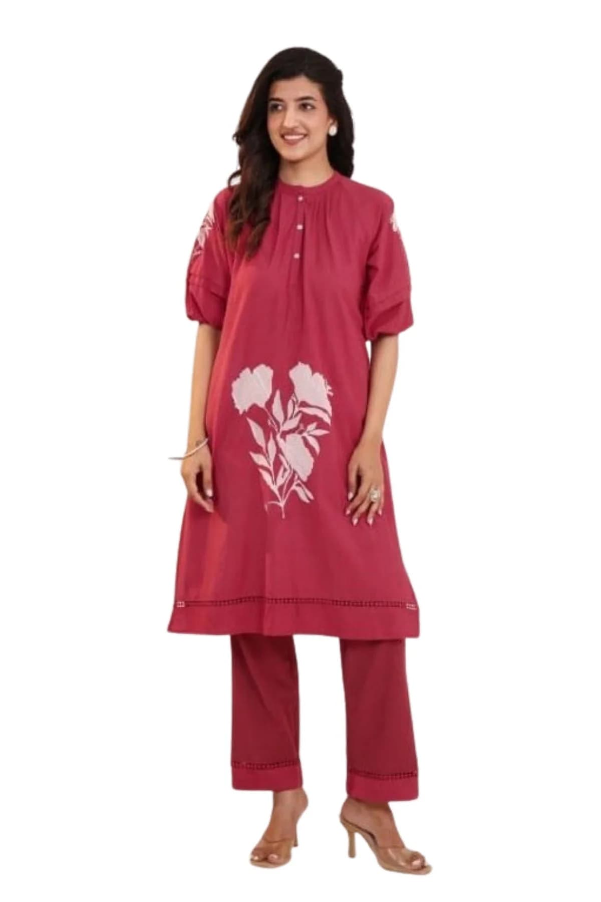 Women's Red Cotton Flex Kurta Co-ord Set