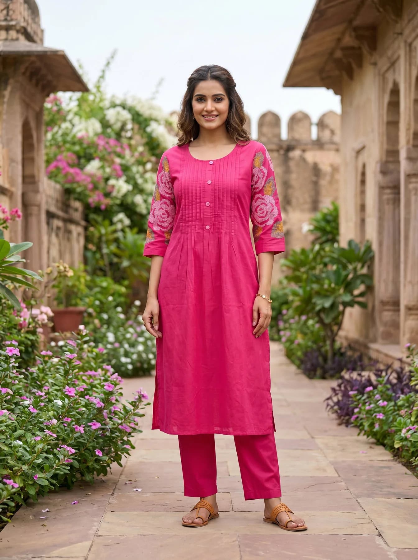 Women's Pink Kurta Cotton Style Co-ord Set
