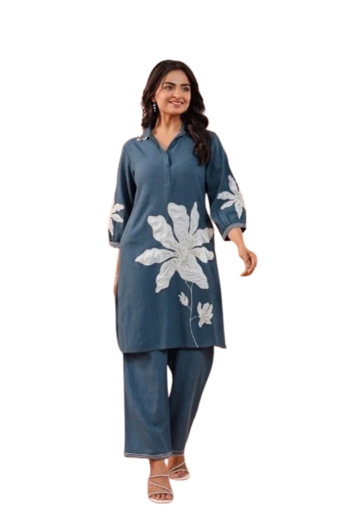 Women's Dark Blue Cotton Flex Kurta Co-ord Set