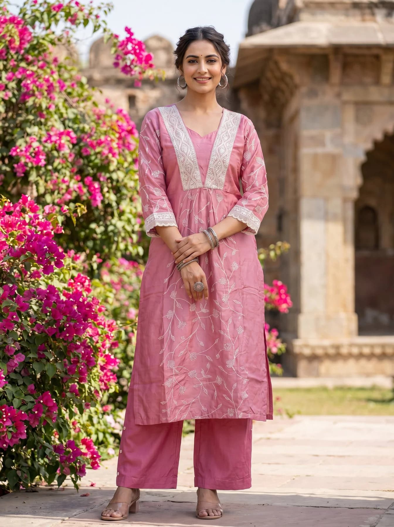 Women's Pink Kurta Cotton Style Co-ord Set