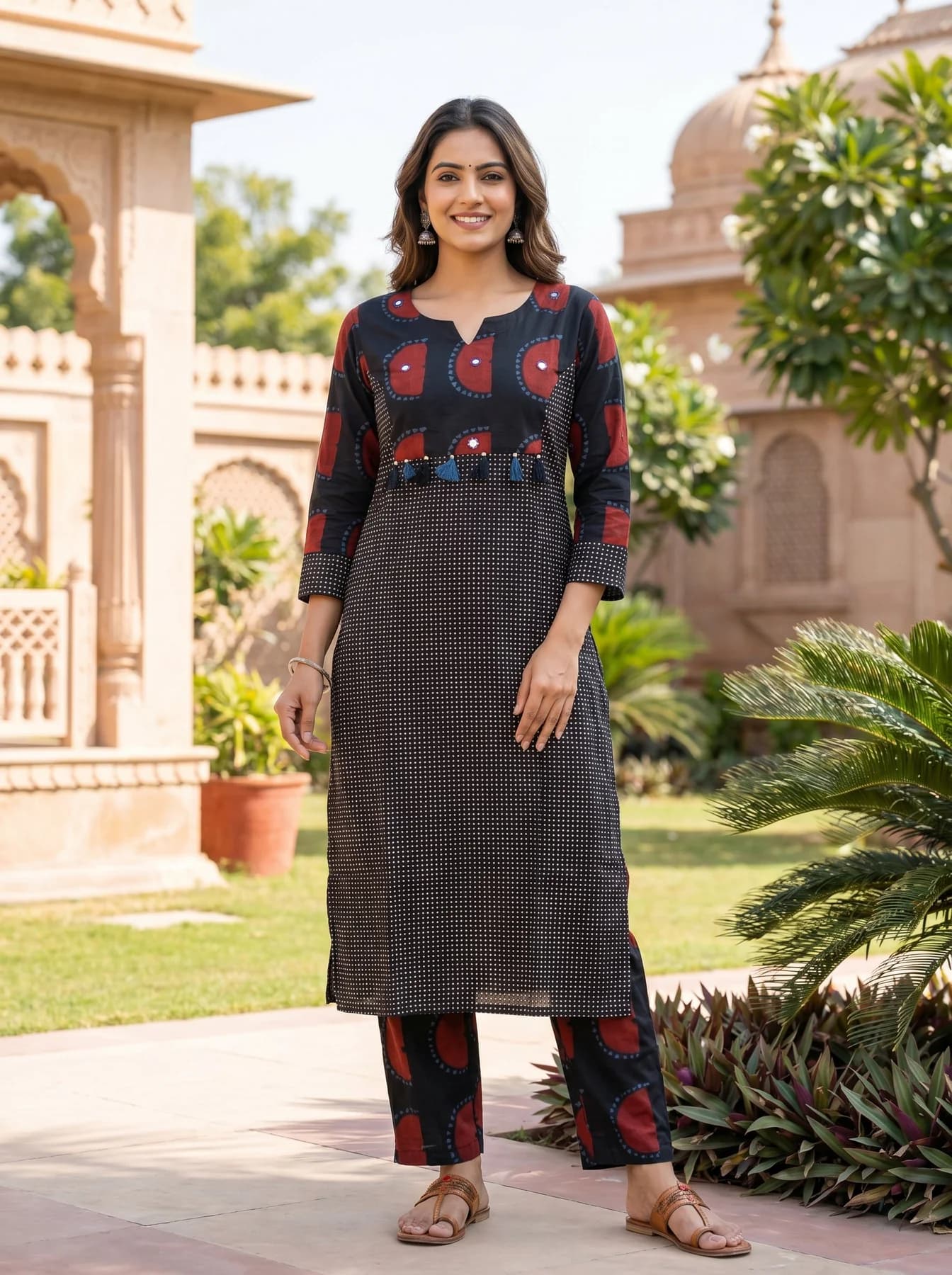 Women's Black Kurta Cotton Style Co-ord Set