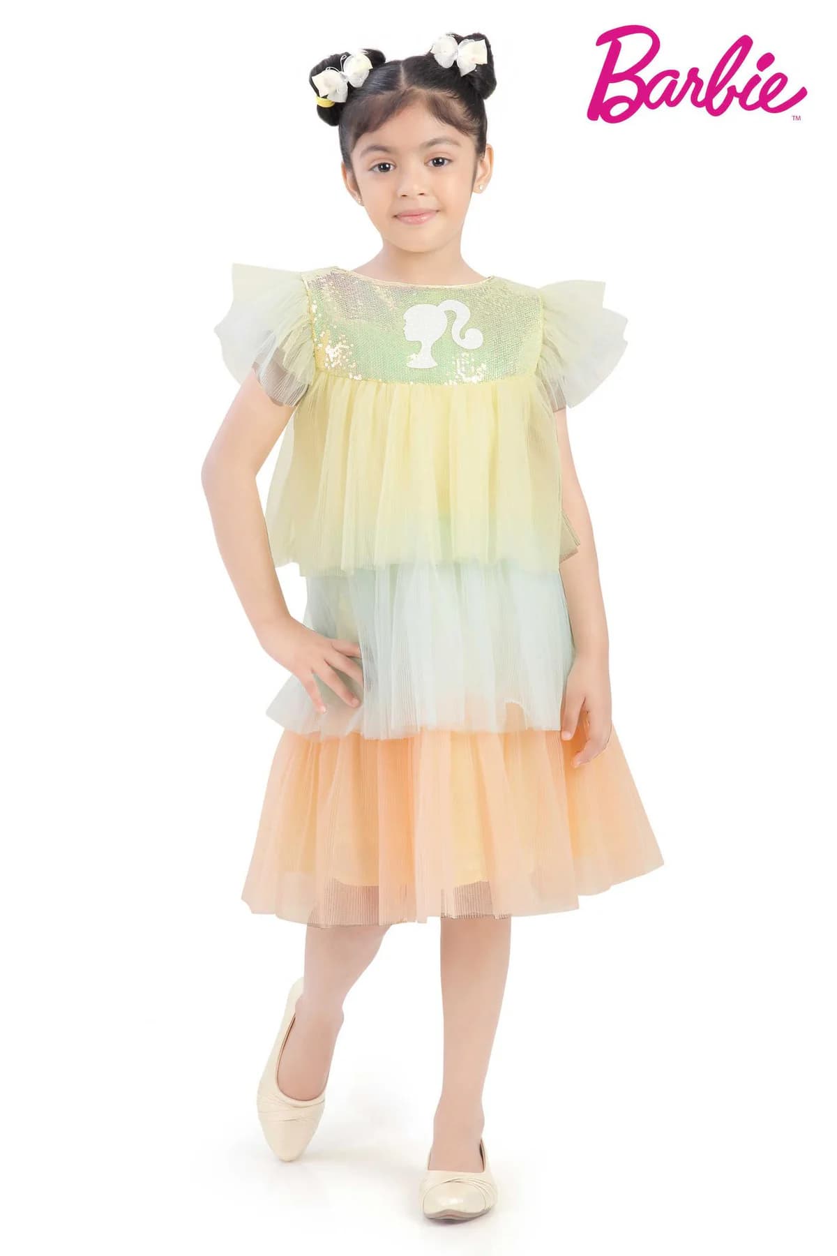 Girls Multicolor Sleeveless Three Layered Detailed Dress