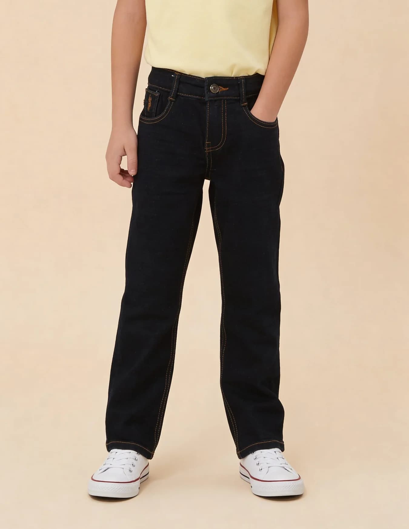 Boys Dark Blue Casual Regular Fit Solid Mid Rise Jeans
