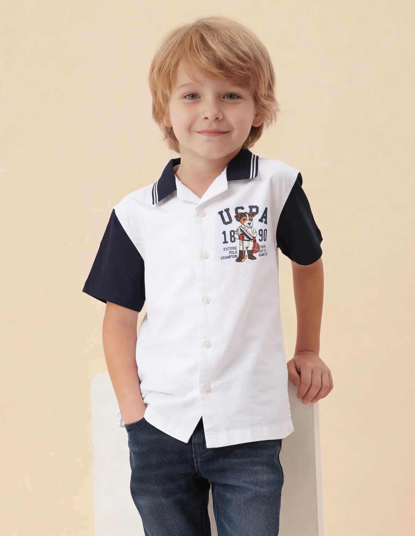 Boys White Casual Oversized Fit Printed Half Sleeves Shirt