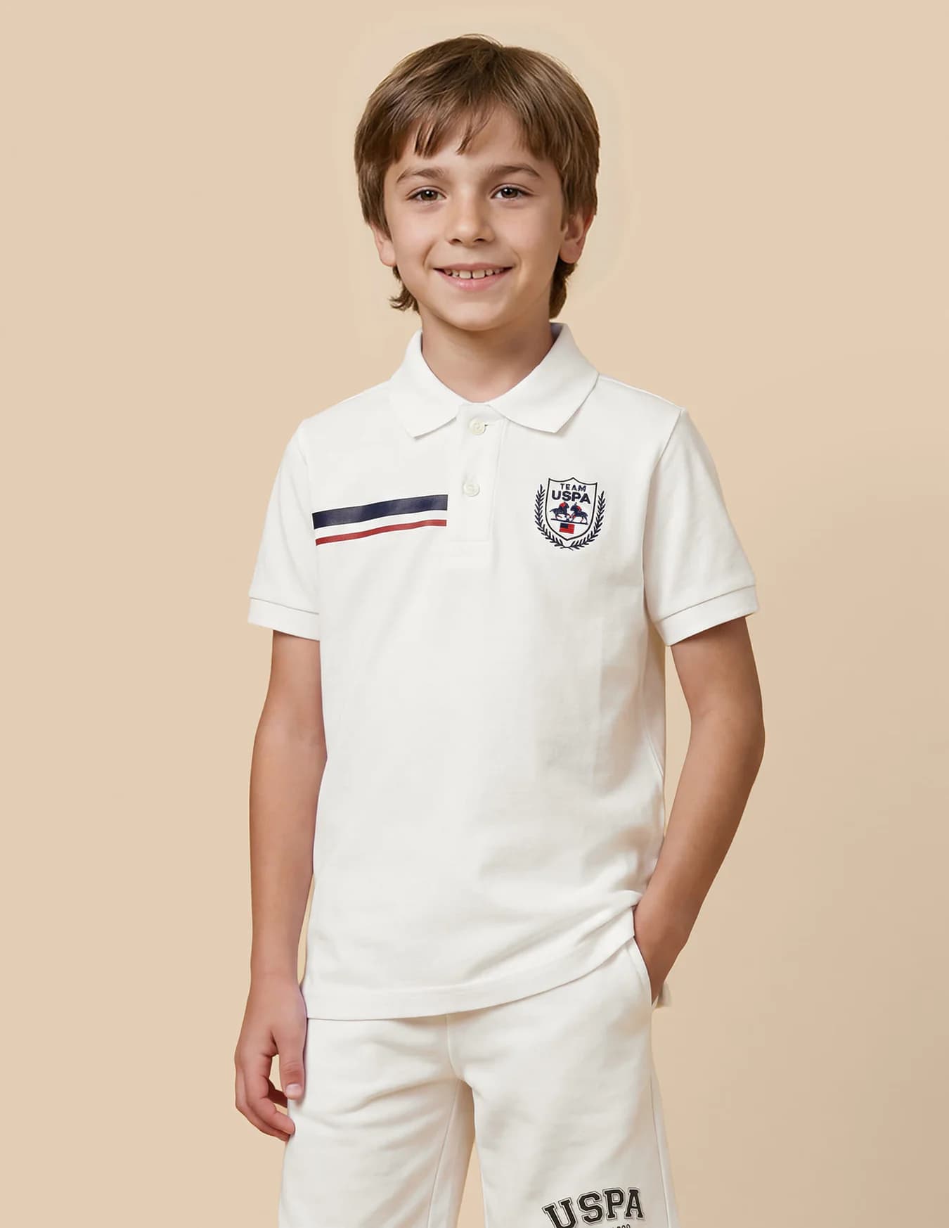 Boys White Casual Regular Fit Solid Half Sleeves Polo Tshirt