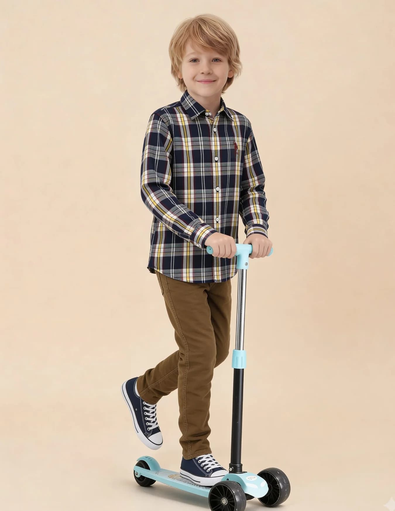 Boys Multicolor Casual Regular Fit Checked Full Sleeves Shirt