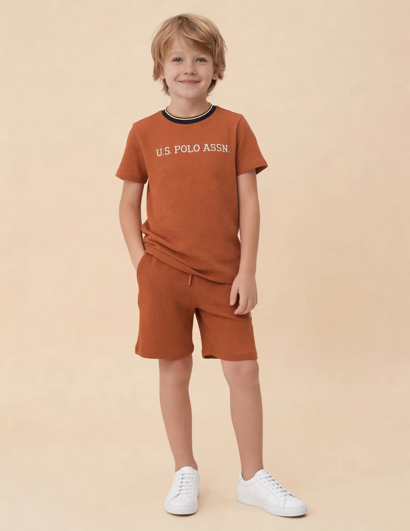 Boys Brown Casual Regular Fit Self-Design Half Sleeves Tshirt