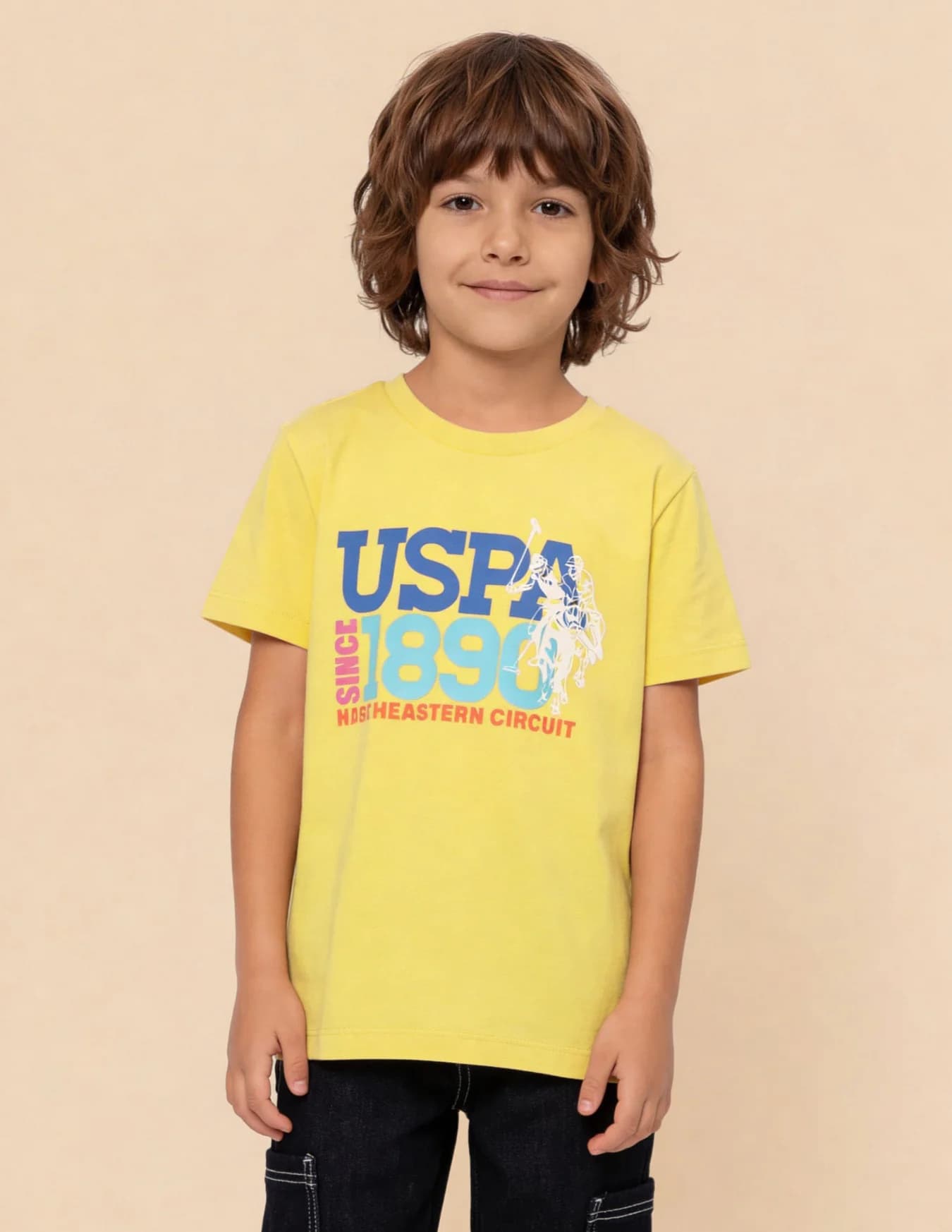 Boys Yellow Casual Regular Fit Printed Half Sleeves Tshirt
