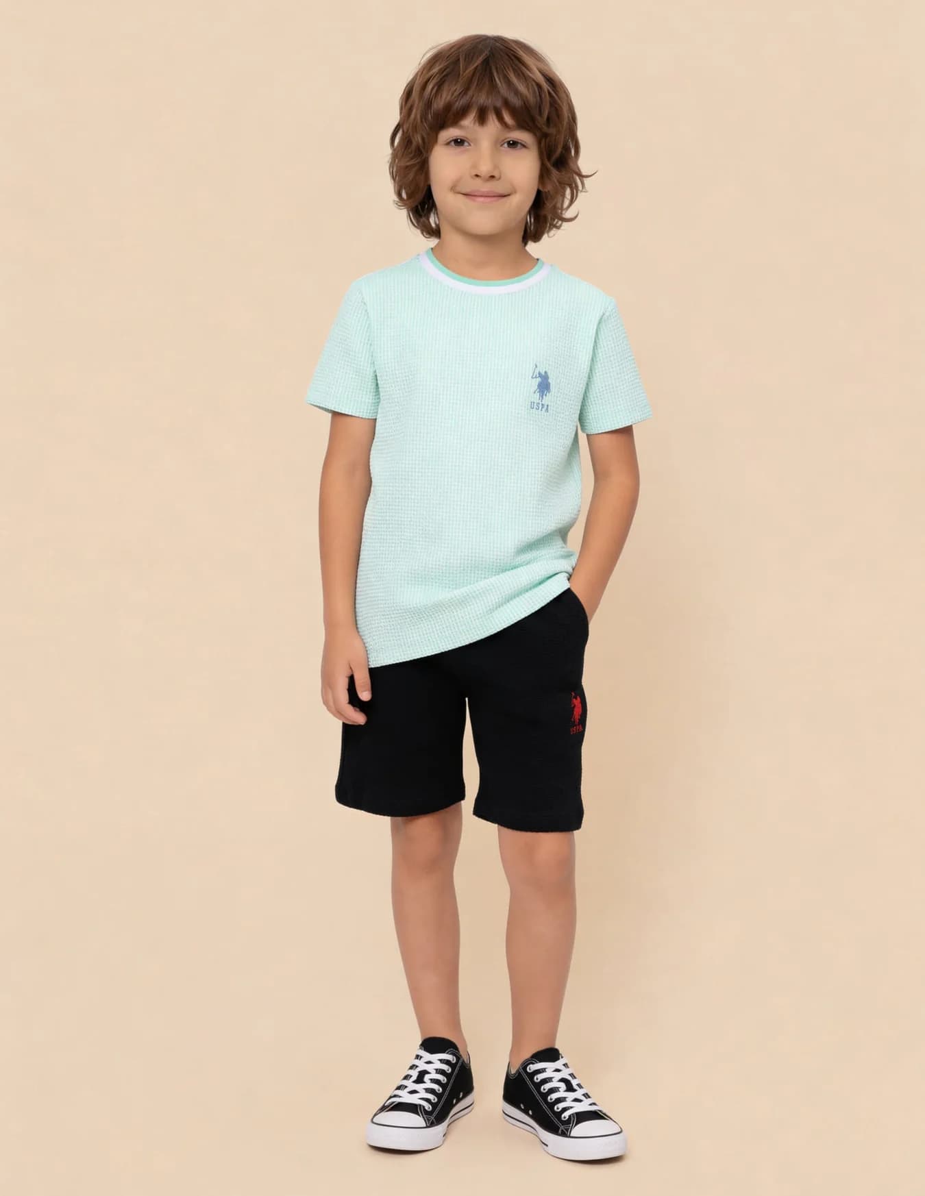 Boys Green Casual Regular Fit Self-Design Half Sleeves Tshirt