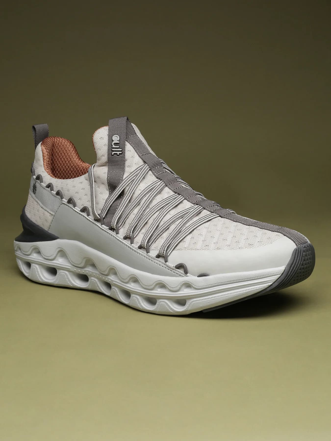 Men's Grey Casual Round Toe Low-Top Polyurethane Loop Walking Shoes