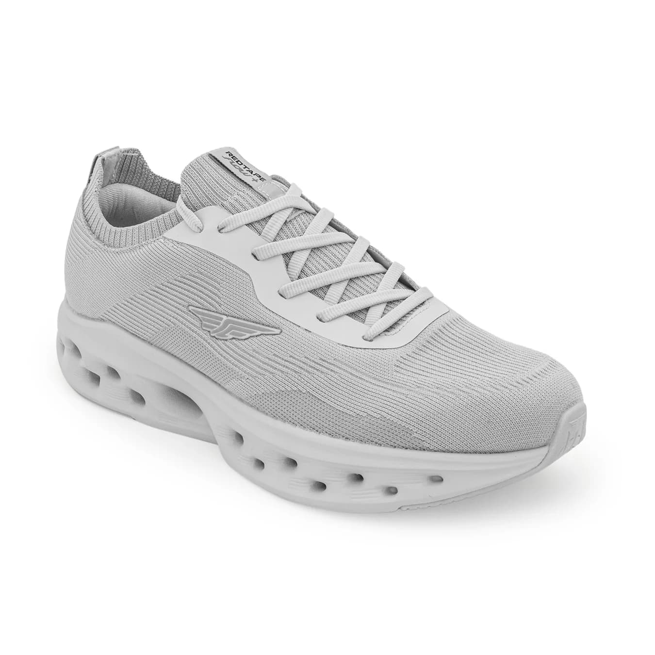 Men's Grey Casual Round Toe Mid-Top Knitted Athleisure Gym Shoes