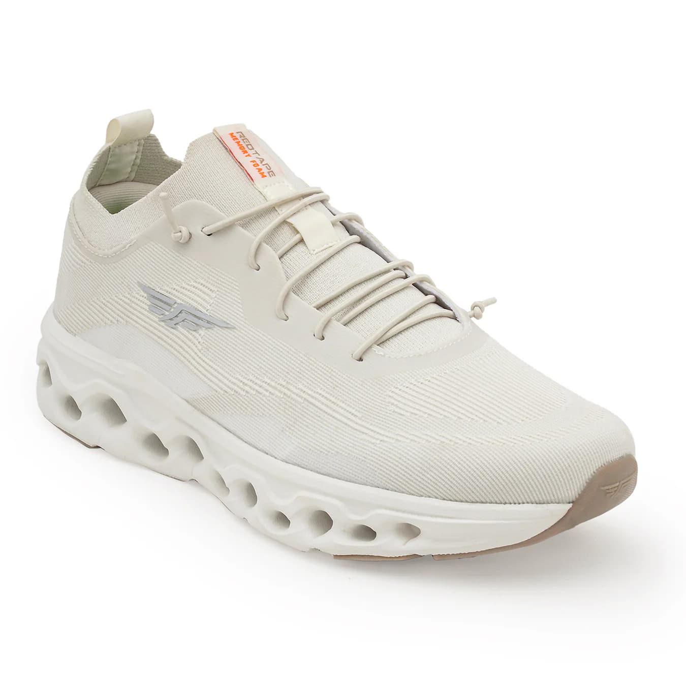 Men's Off White Casual Round Toe Mid-Top Flyknit Cushioning Technology Athleisure Gym Shoes