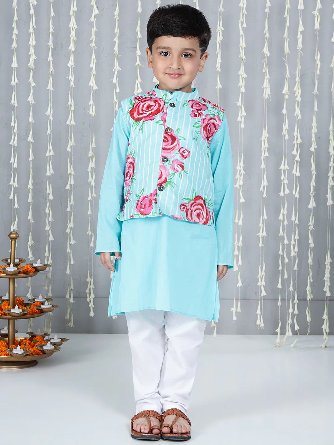 Boys Blue Guldasta Kurta Pyjama Jacket Set