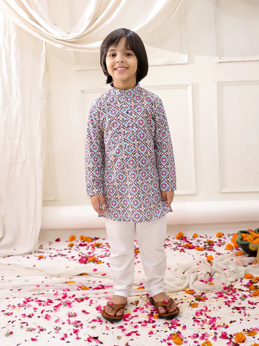 Boys Multicolor Embroidered Thread Kurta Pajama Set