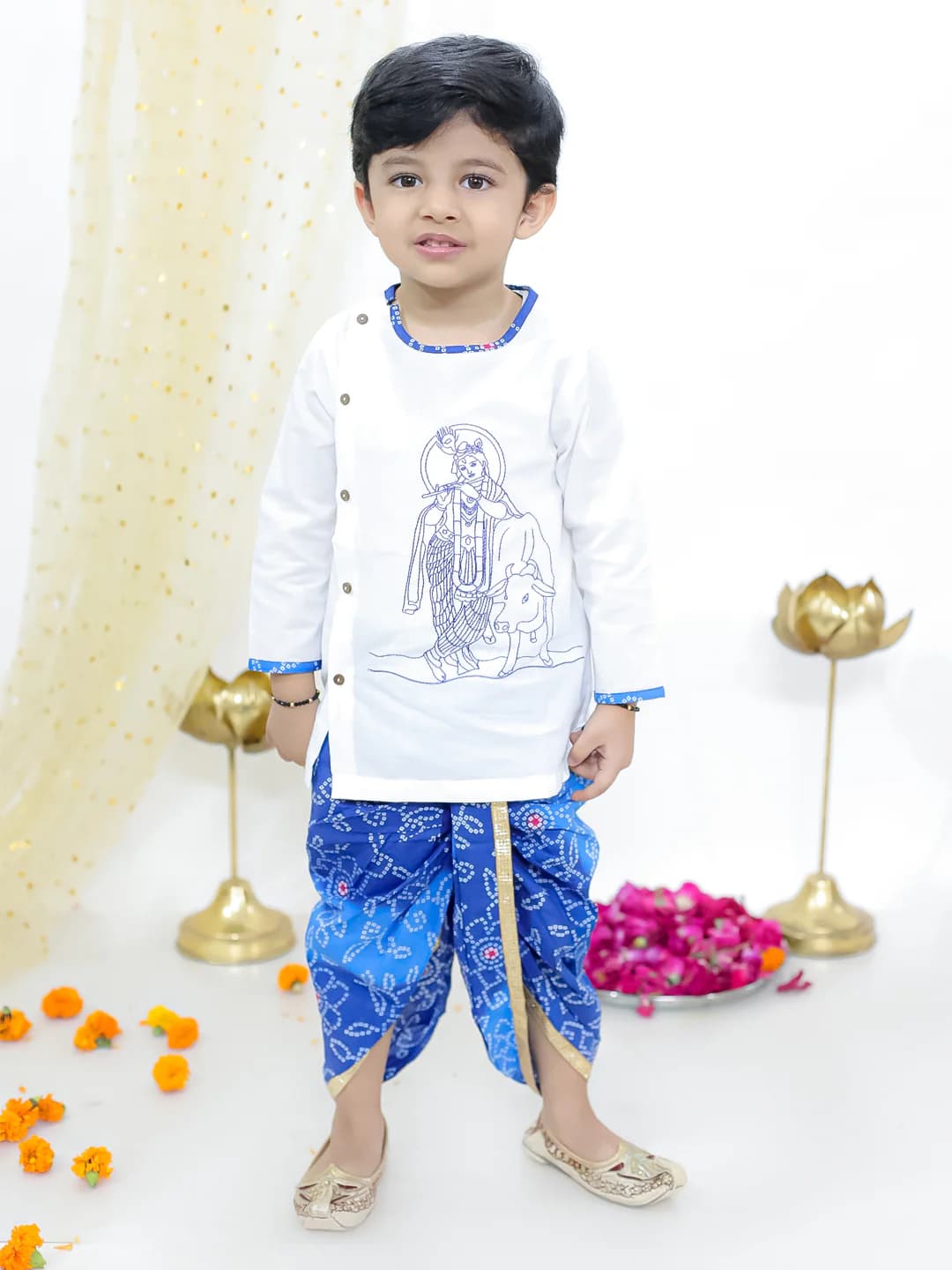 Boys White Nandlala Krishna Kanhaiya Dhoti Set