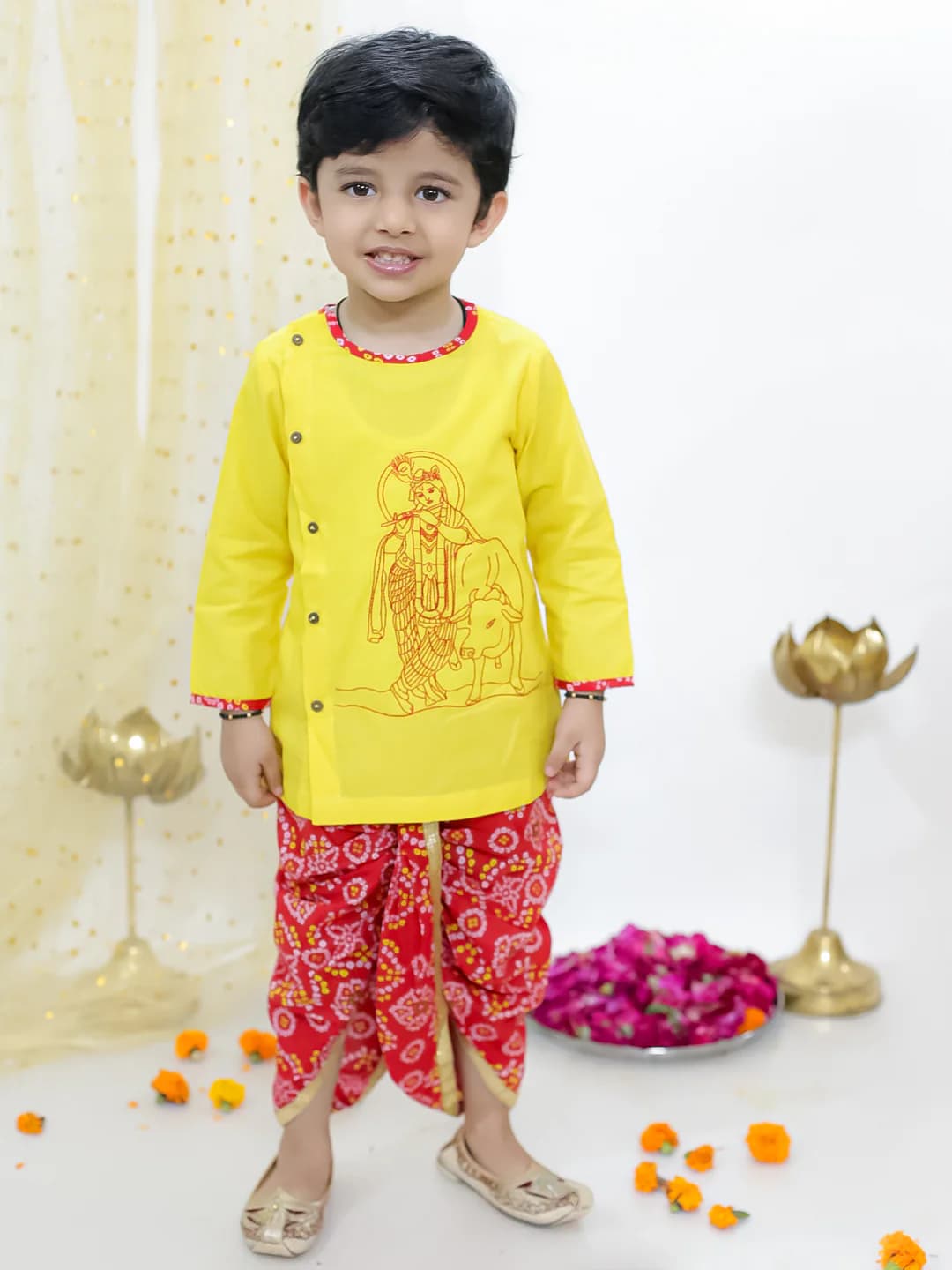 Boys Yellow Nandlala Krishna Kanhaiya Dhoti Set