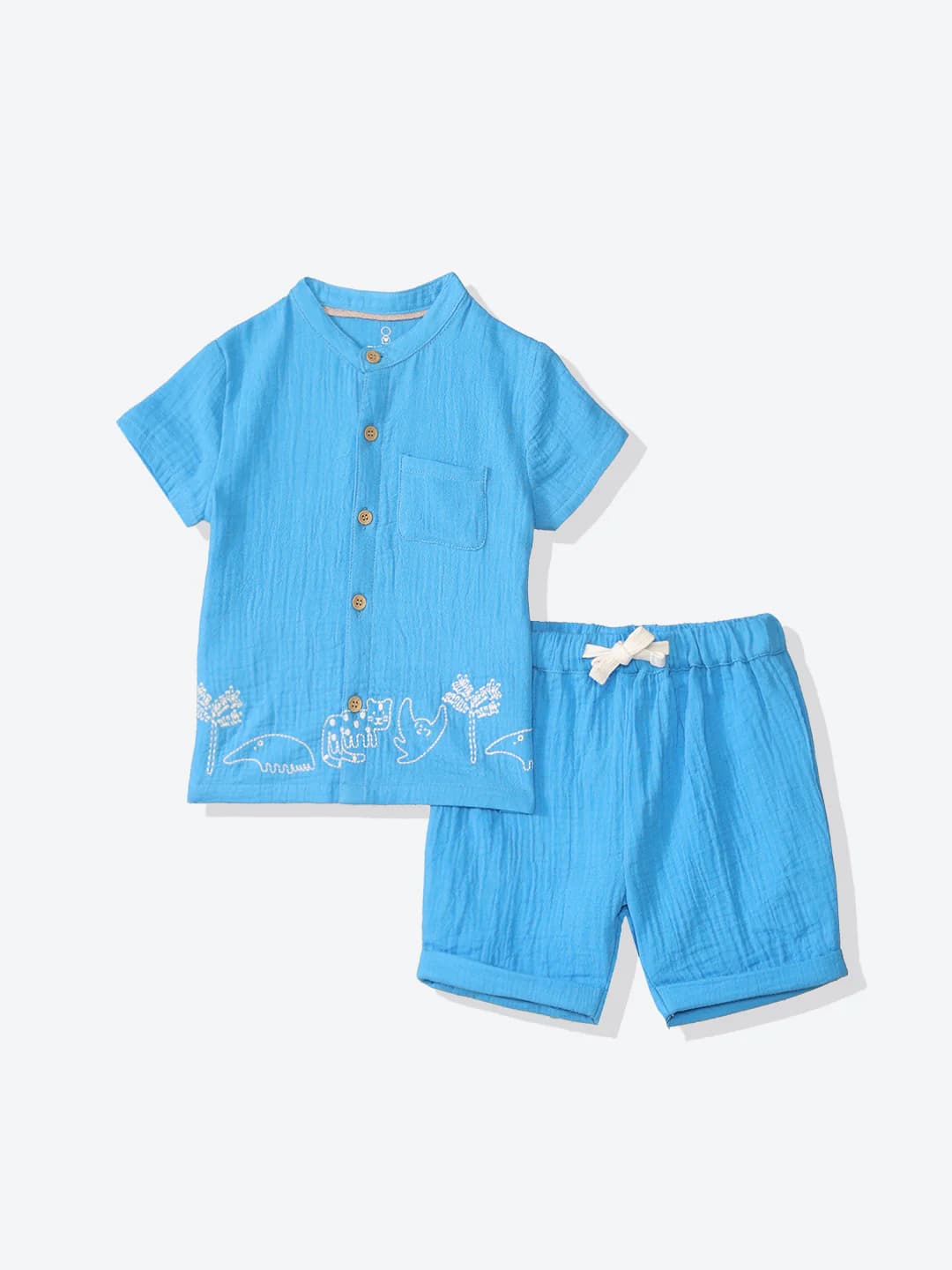 Boys Blue Casual Printed Regular Fit Tshirt and Mid Rise Shorts