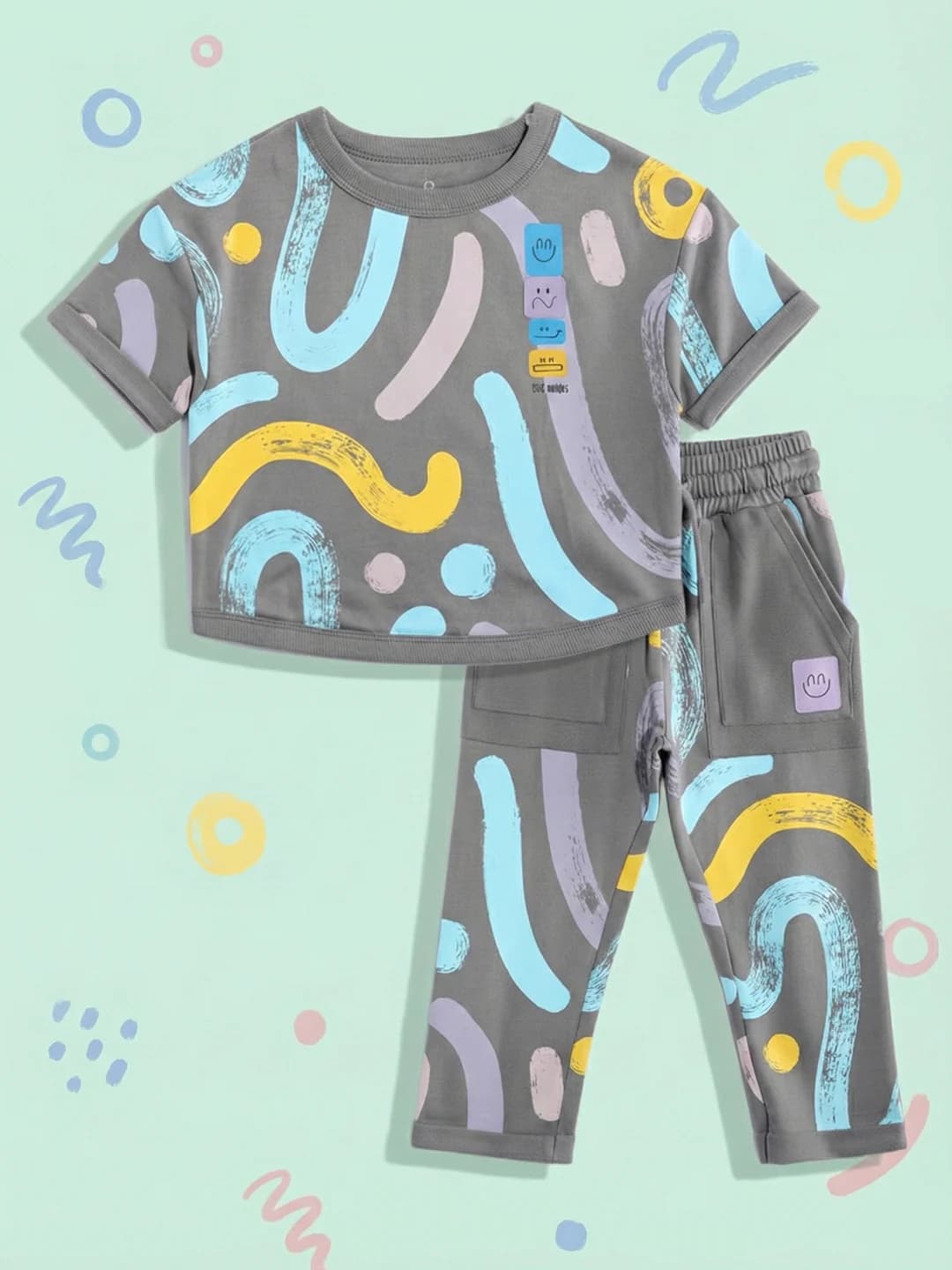 Boys Grey Casual Printed Regular Fit Tshirt and Mid Rise Leggings