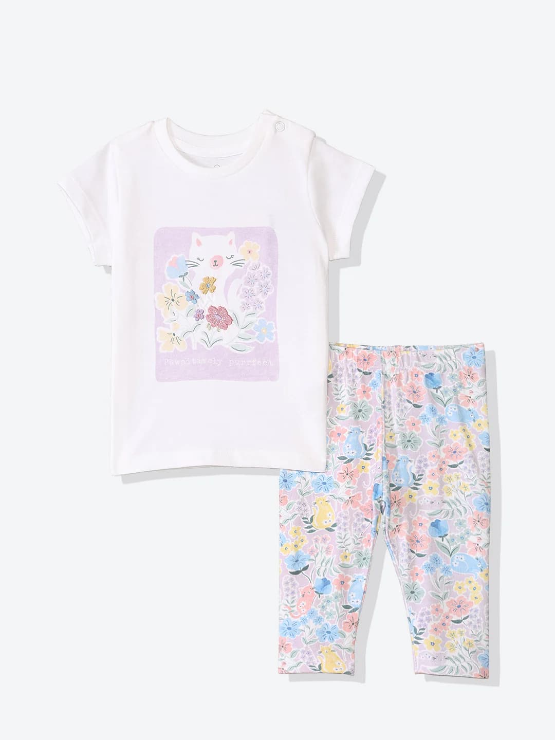 Girls Purple Casual Printed Regular Fit Tshirt and Mid Rise Leggings