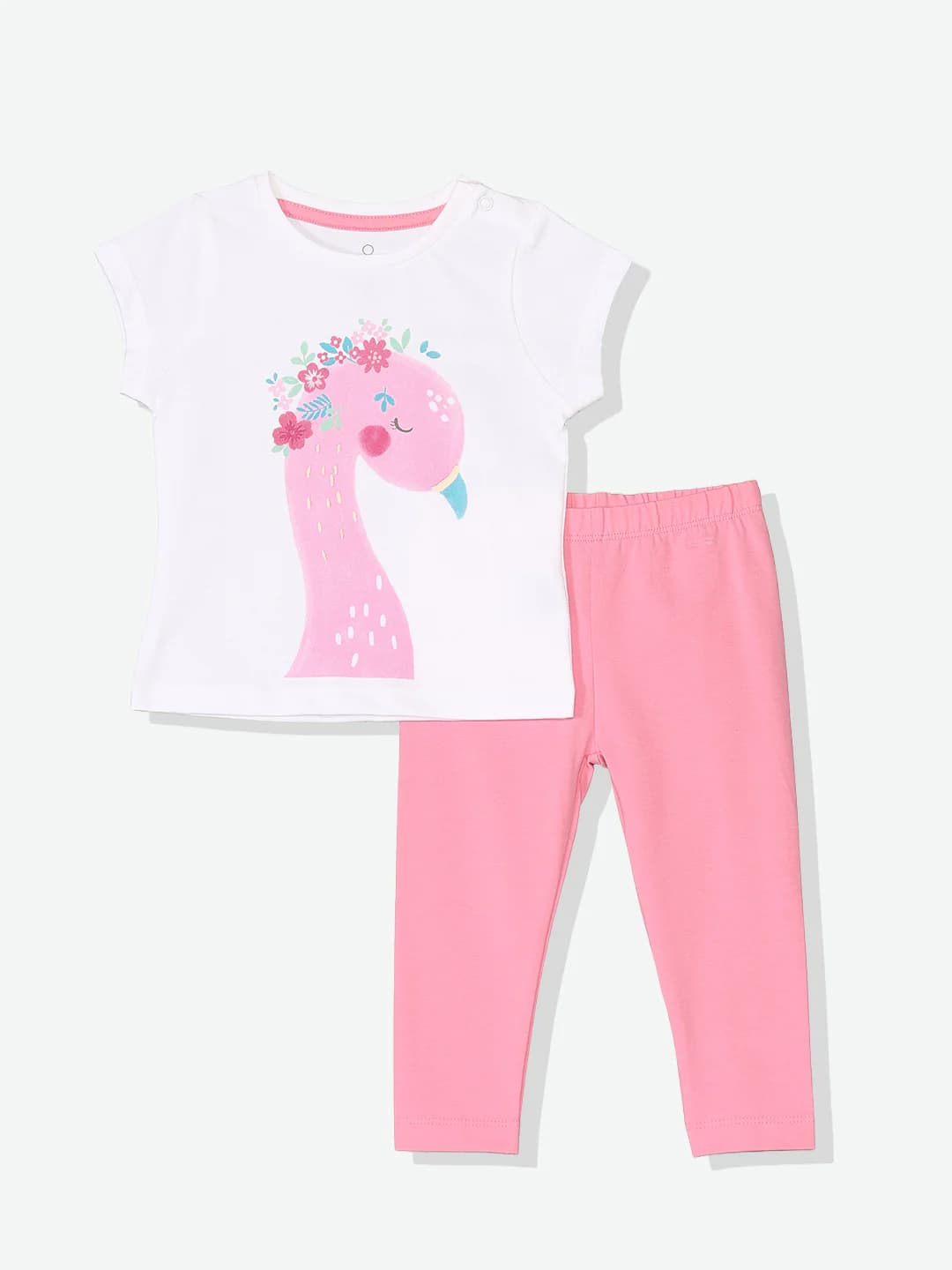 Girls Pink Casual Printed Regular Fit Tshirt and Mid Rise Leggings