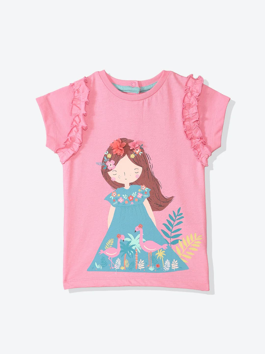 Girls Pink Casual Printed Regular Fit Tshirt