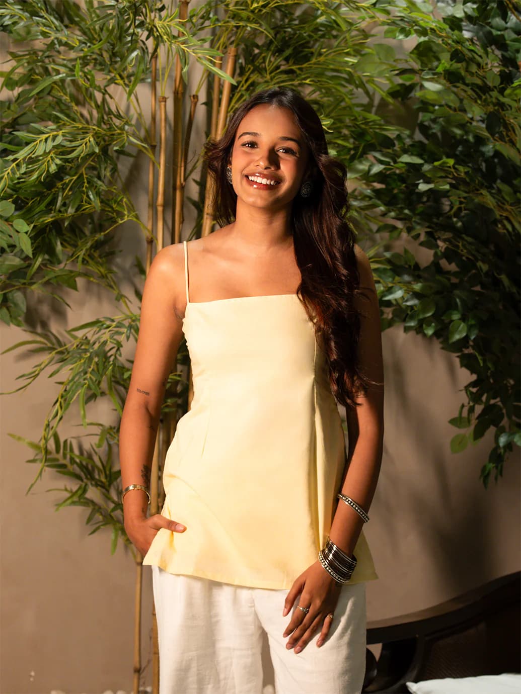 Women's Yellow Casual Sleeveless Shriya Corset Kurti