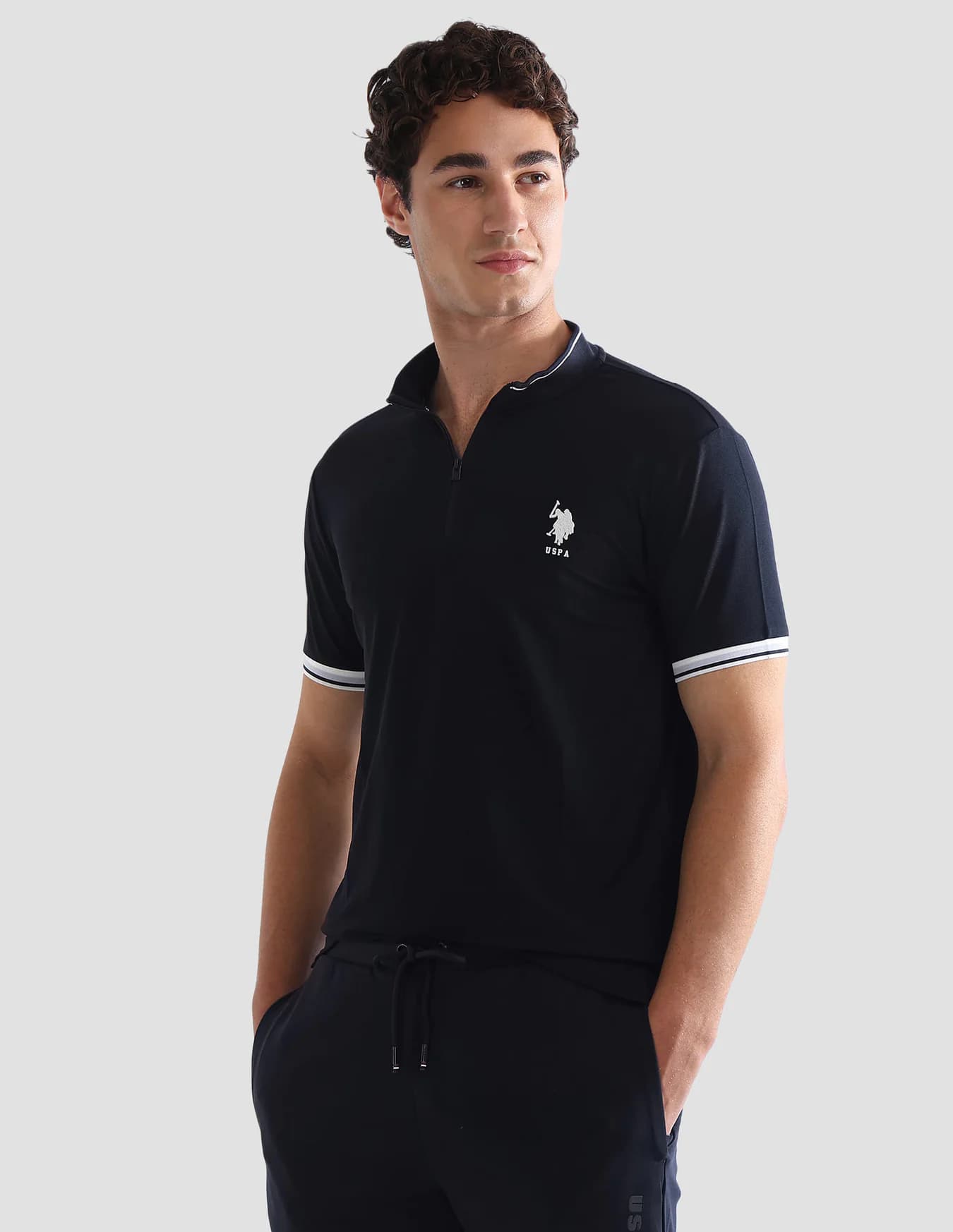 Men's Navy Casual Half Sleeves Solid Slim Fit Active Polo Tshirt