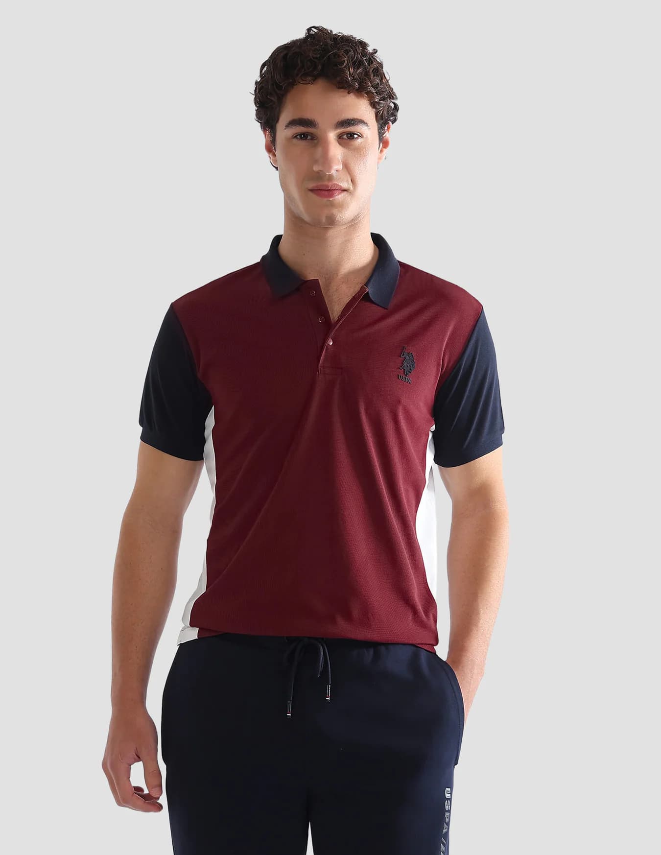 Men's Red Casual Half Sleeves Colourblocked Slim Fit Active Polo Tshirt