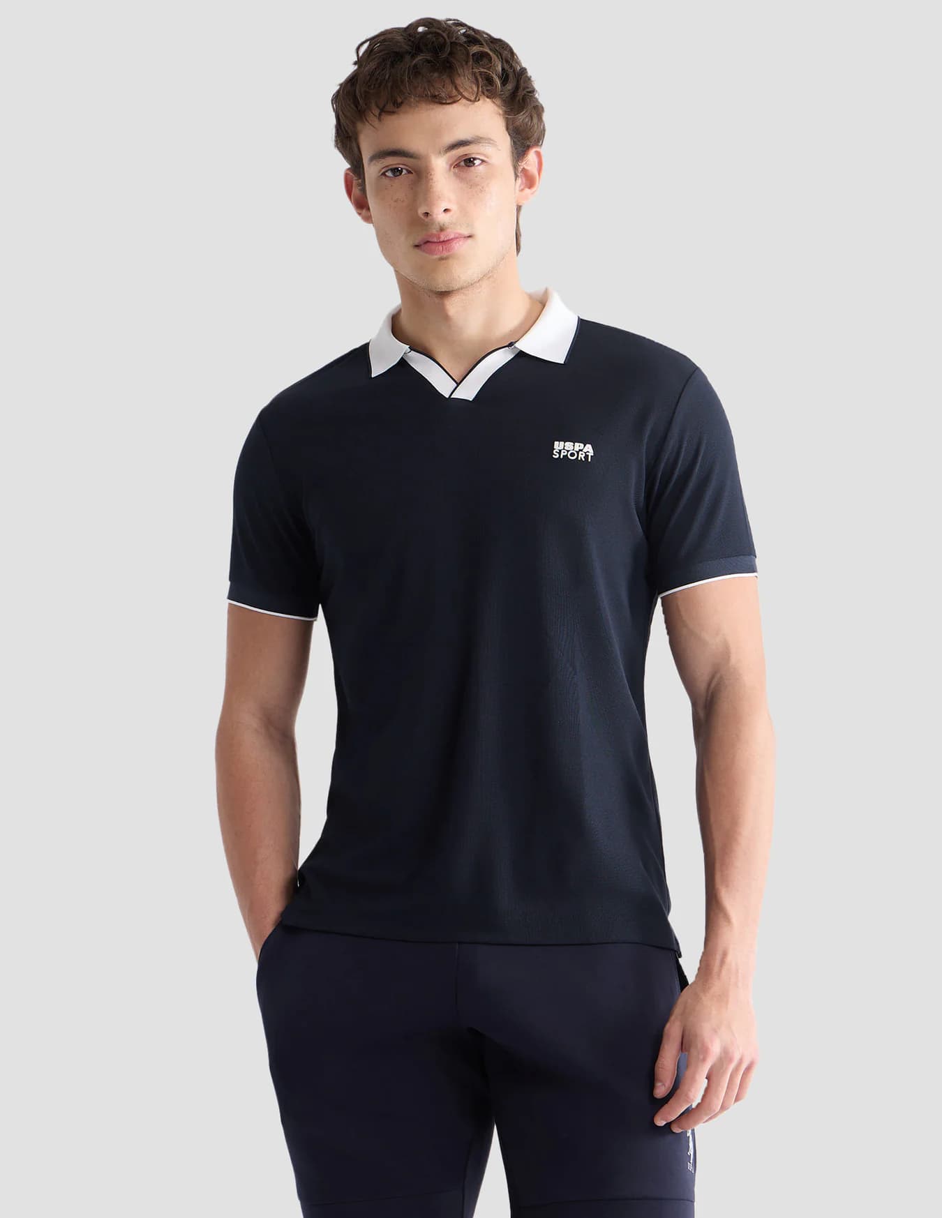 Men's Navy Casual Half Sleeves Solid Slim Fit Active Polo Tshirt