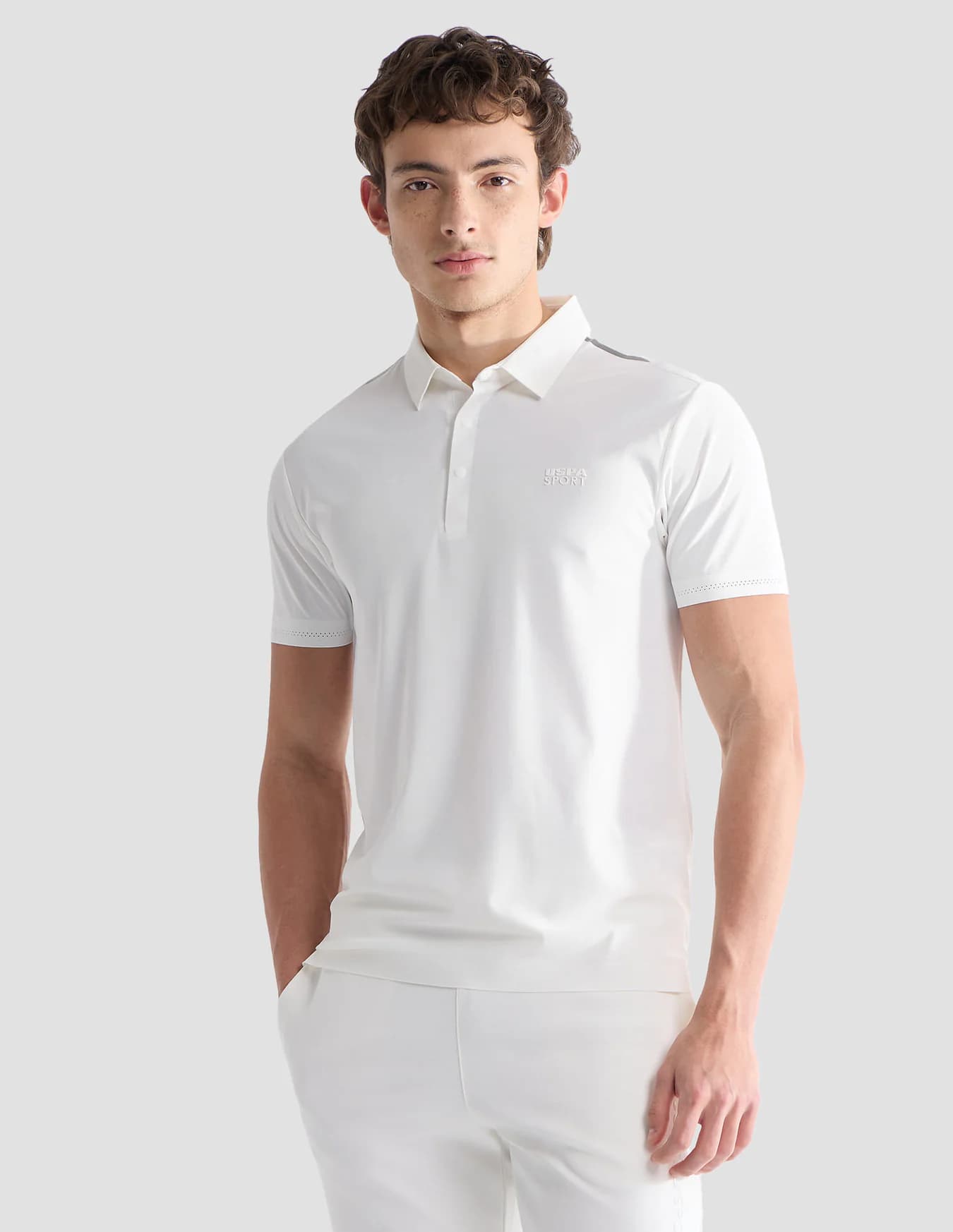 Men's Off White Casual Half Sleeves Solid Slim Fit Active Polo Tshirt