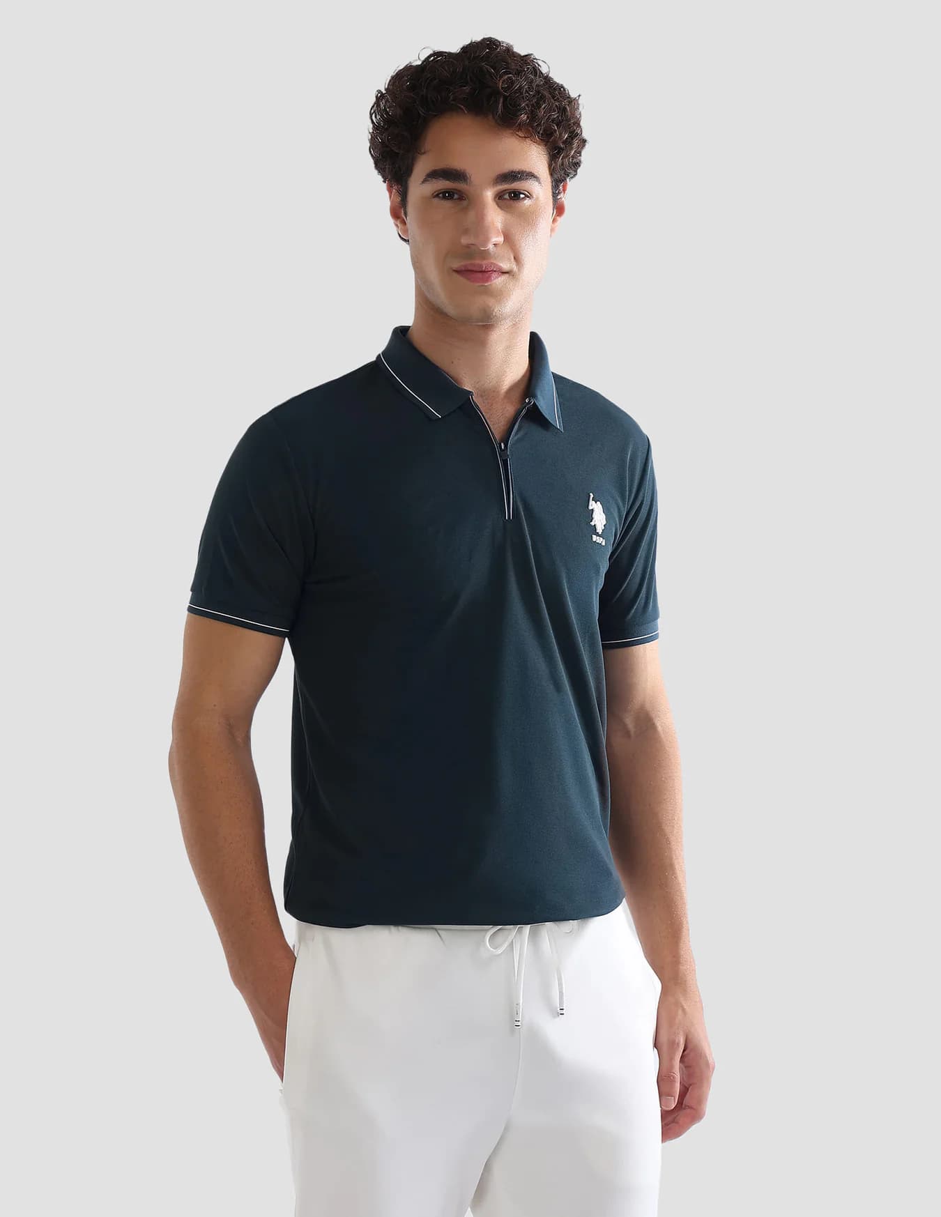 Men's Blue Casual Half Sleeves Solid Slim Fit Active Polo Tshirt