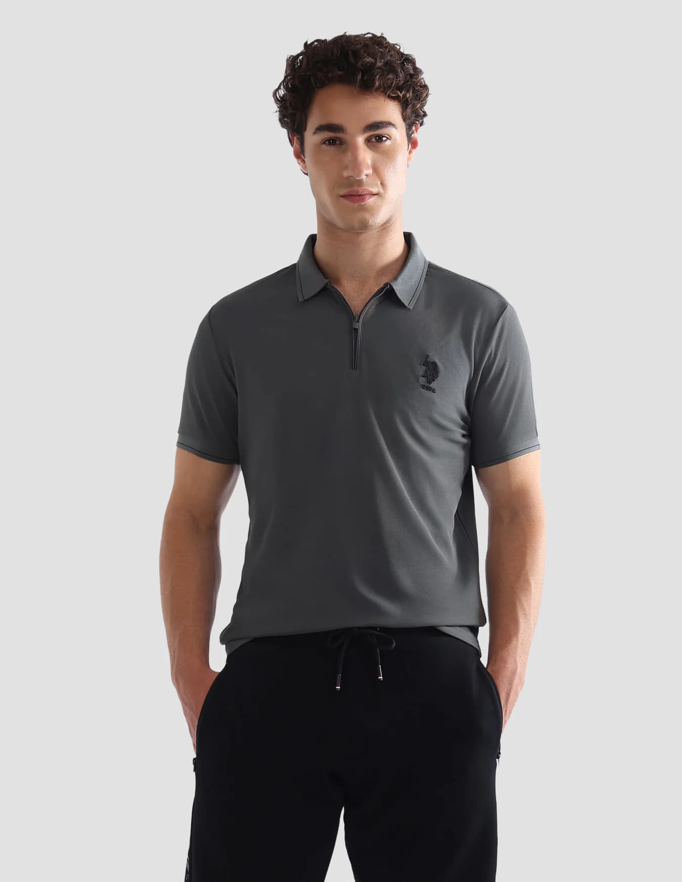 Men's Grey Casual Half Sleeves Solid Slim Fit Active Polo Tshirt