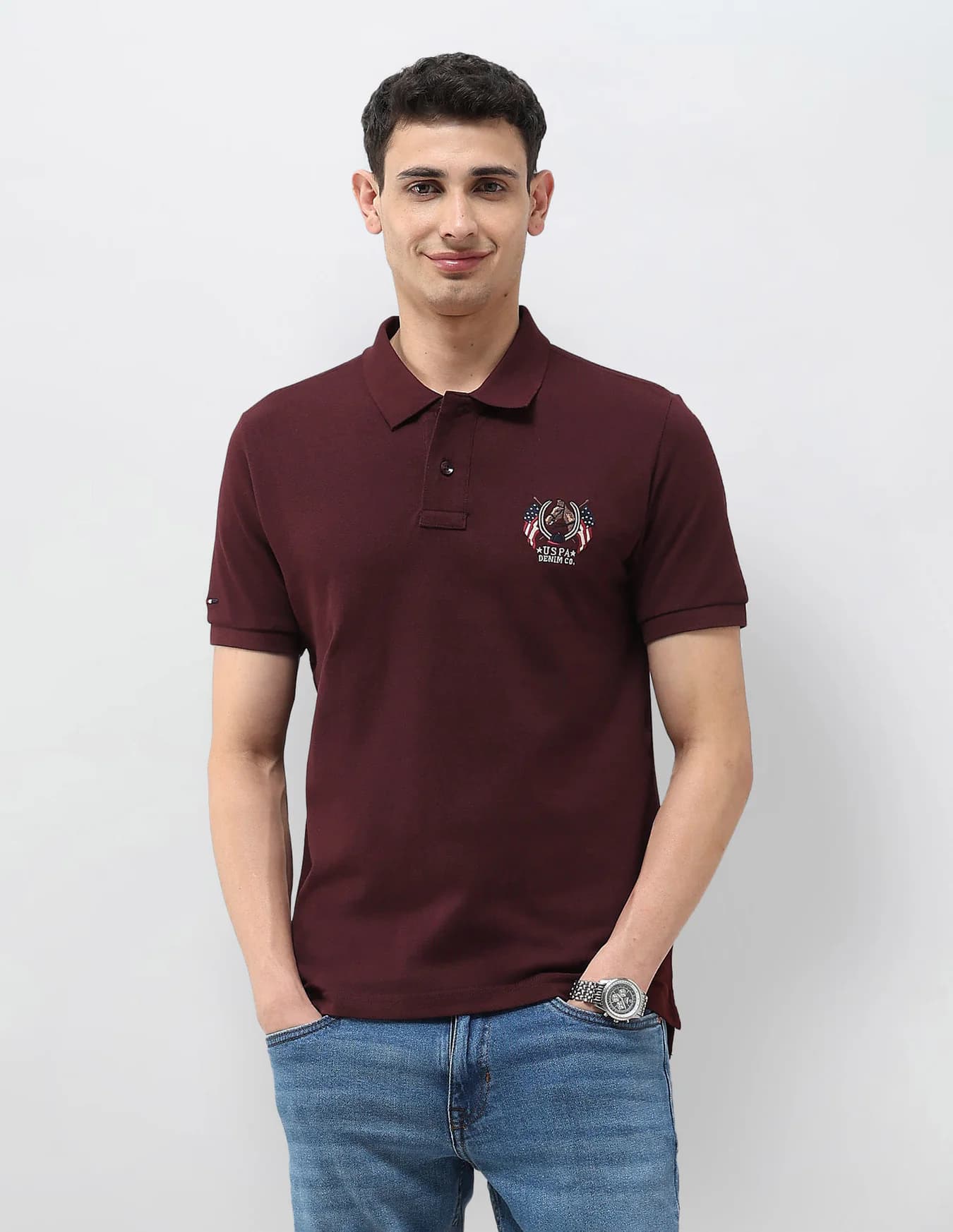 Men's Red Casual Half Sleeves Solid Muscle Fit Polo Tshirt