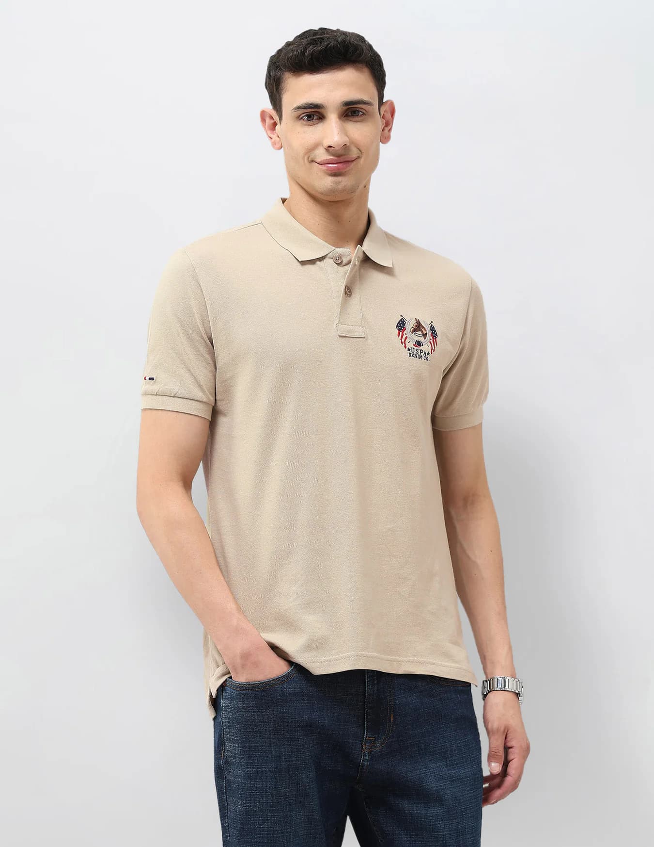 Men's Grey Casual Half Sleeves Solid Muscle Fit Polo Tshirt