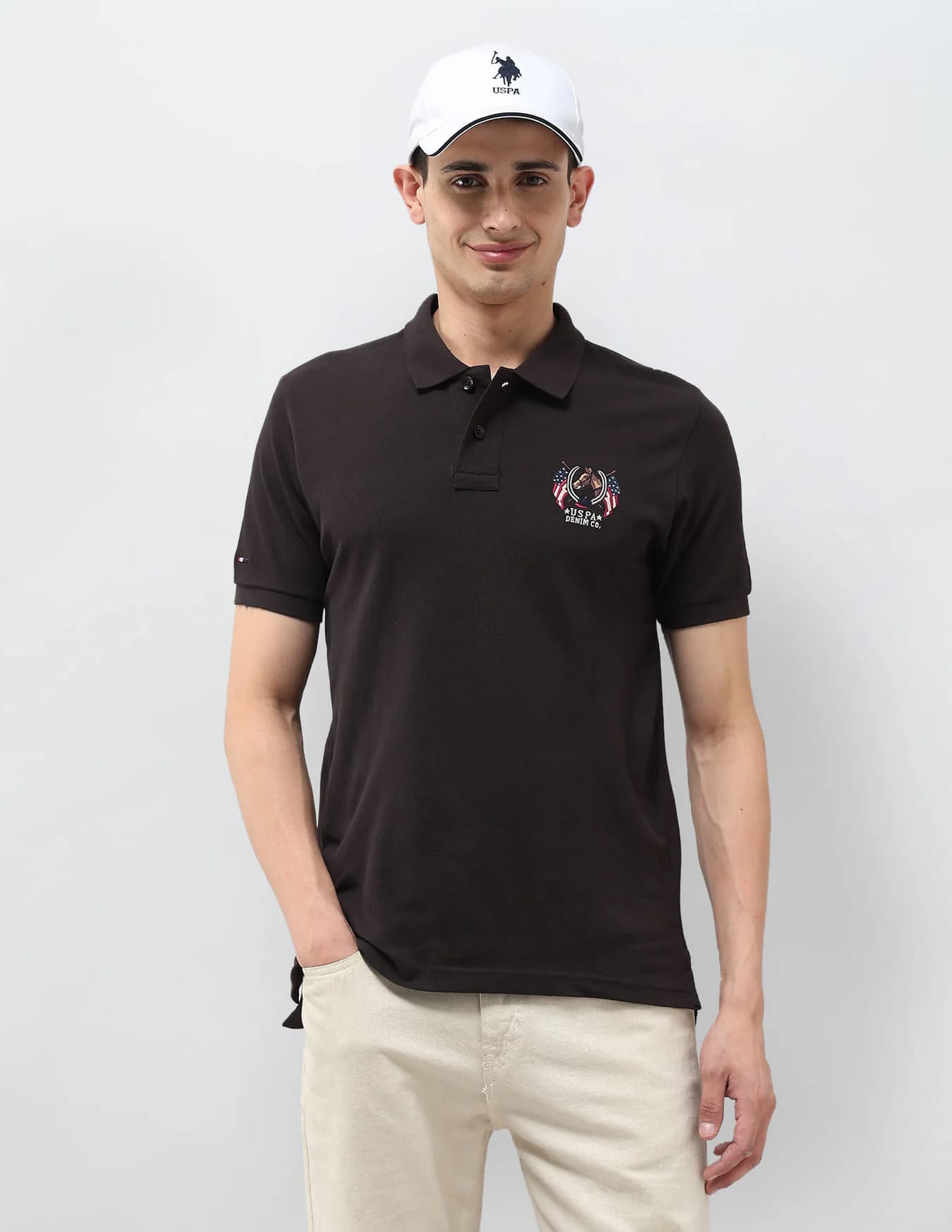 Men's Brown Casual Half Sleeves Solid Muscle Fit Polo Tshirt