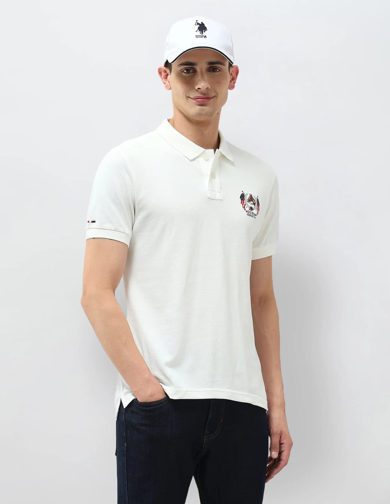 Men's Cream Casual Half Sleeves Solid Muscle Fit Polo Tshirt