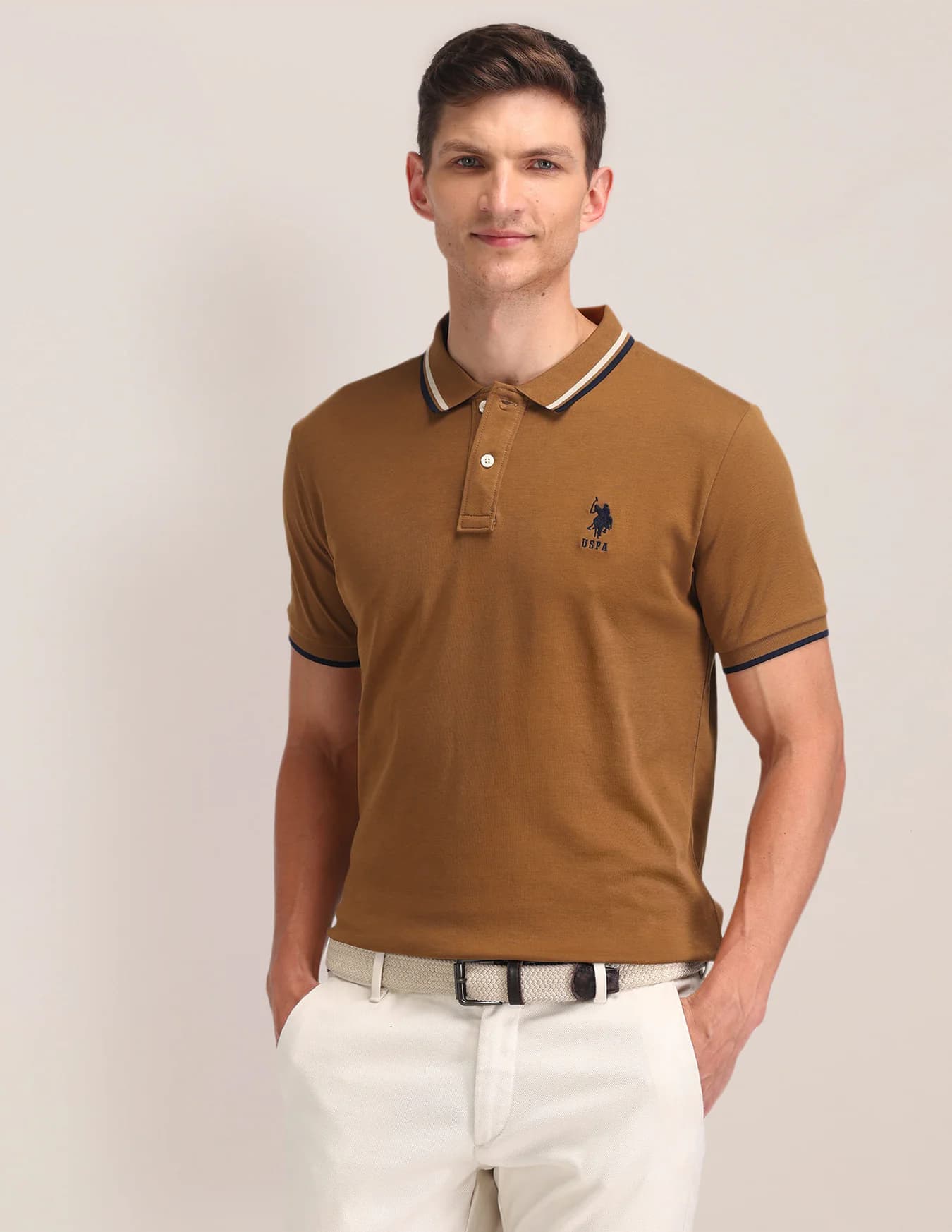 Men's Brown Casual Half Sleeves Pure Cotton Slim Fit Polo Tshirt