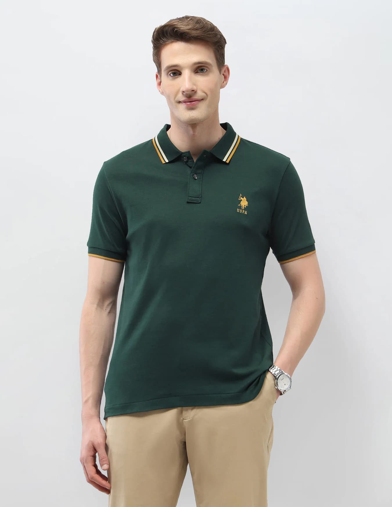 Men's Green Casual Half Sleeves Solid Regular Fit Polo Tshirt