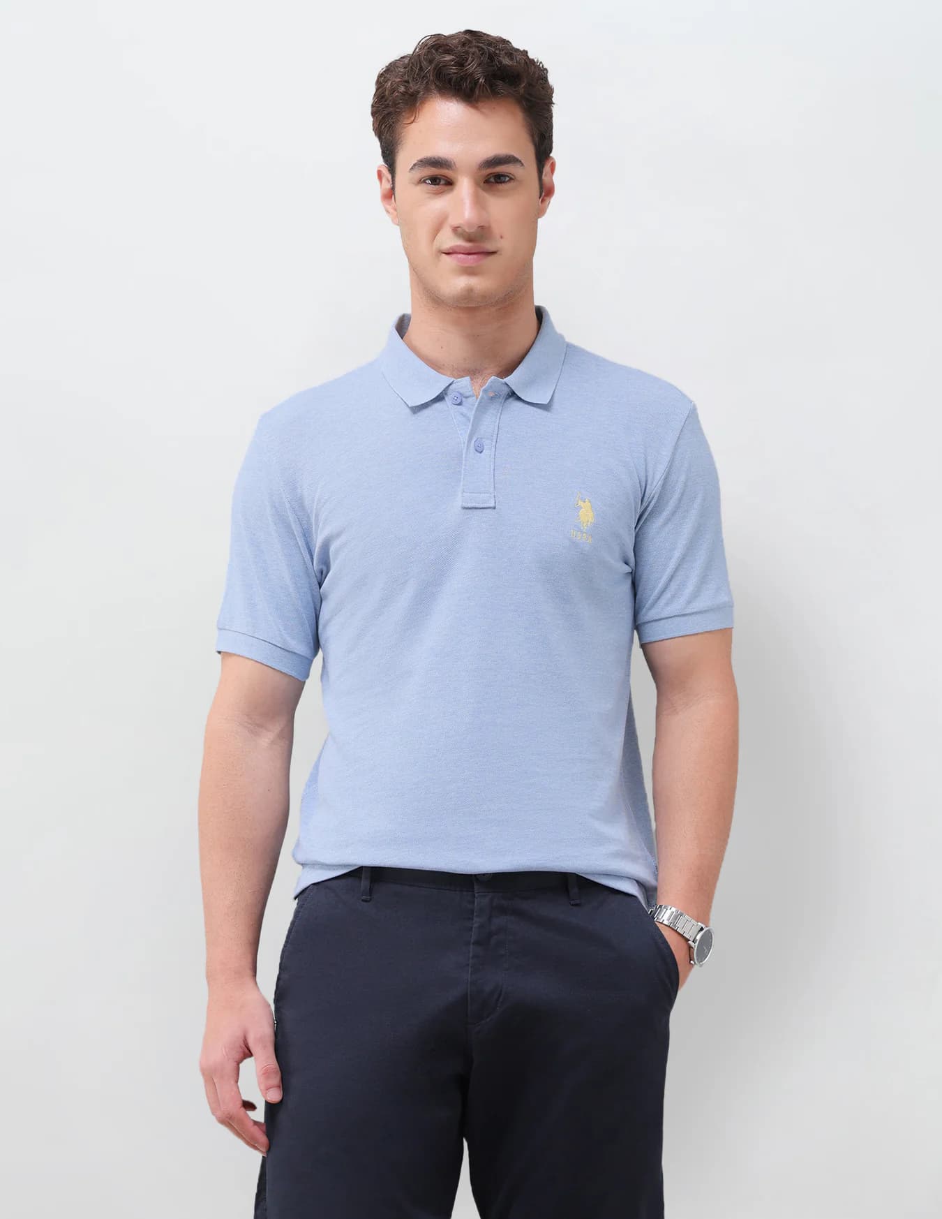 Men's Blue Casual Half Sleeves Light Blue Men'ss Polo Tshirt