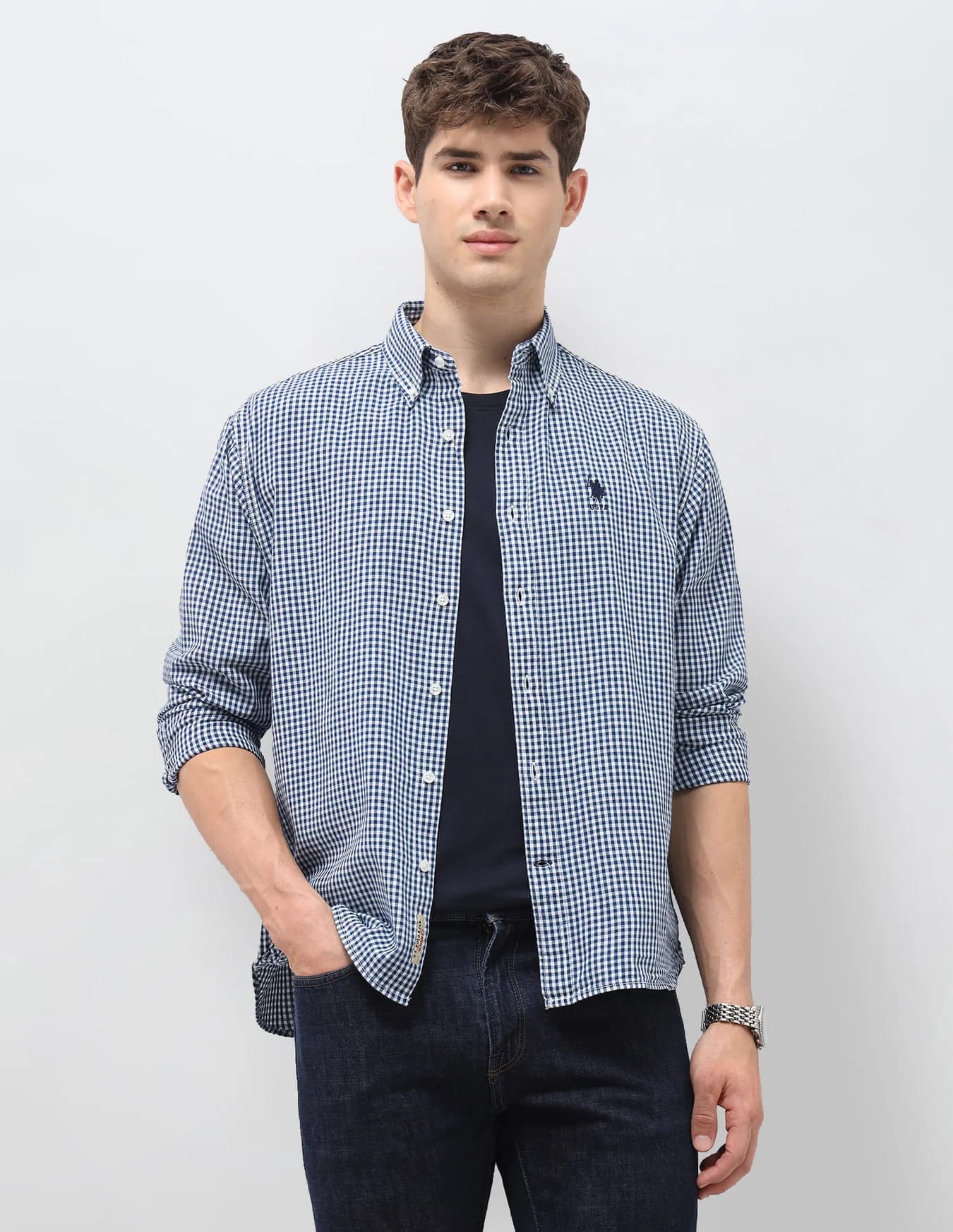 Men's Blue Casual Regular Fit Full Sleeves Spread Collar Shirt