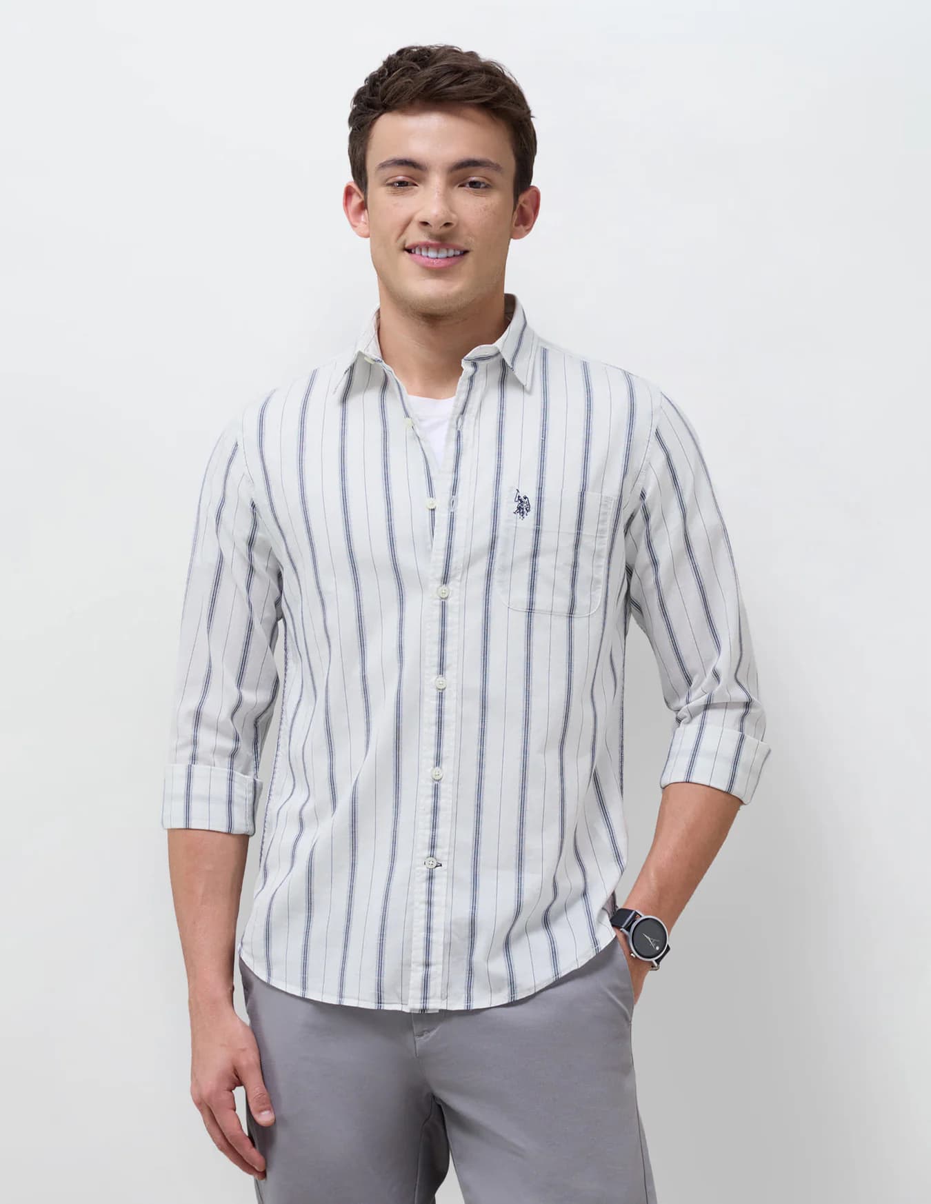 Men's Blue Casual Regular Fit Full Sleeves Spread Collar Shirt
