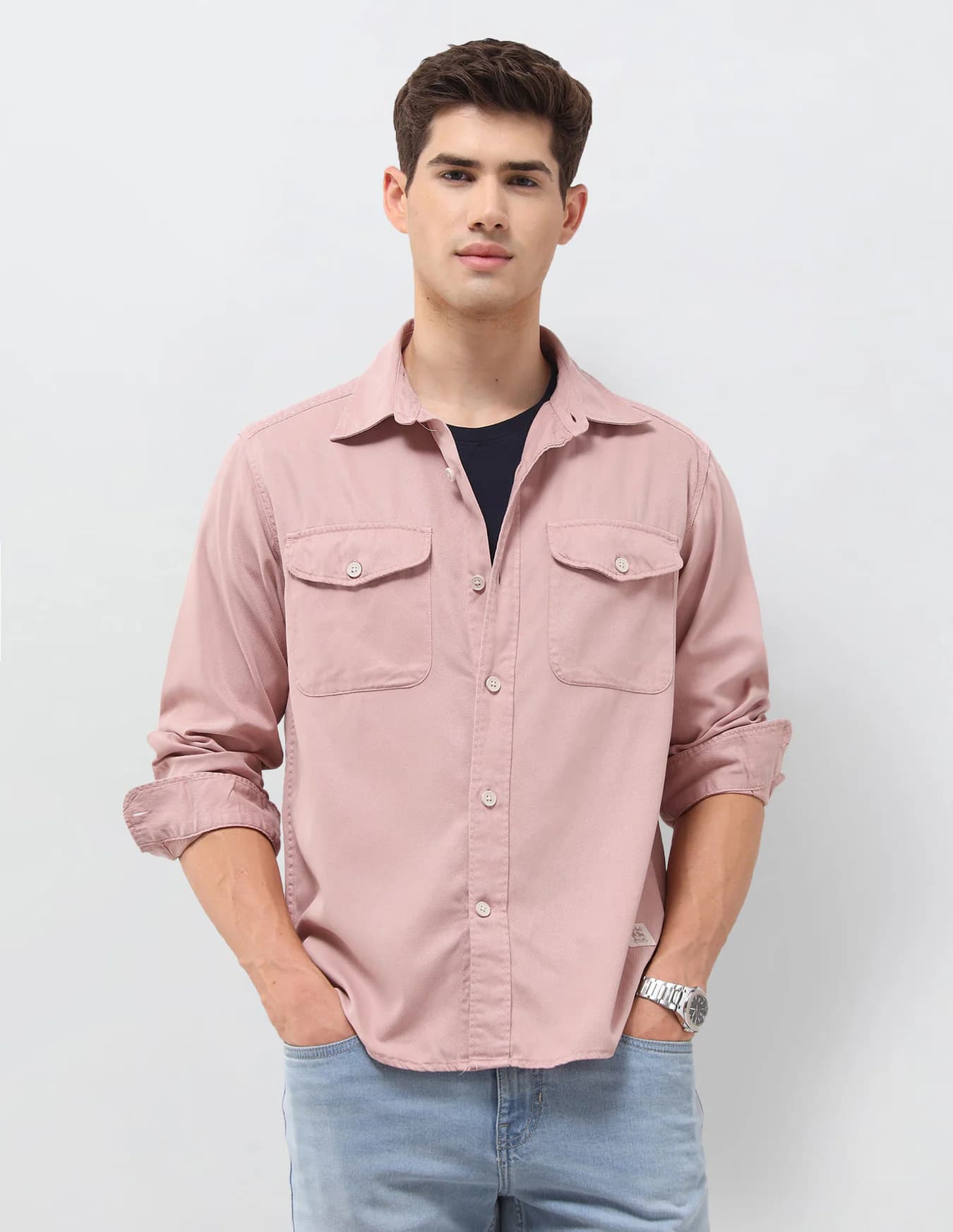 Men's Pink Casual Regular Fit Full Sleeves Spread Collar Shirt